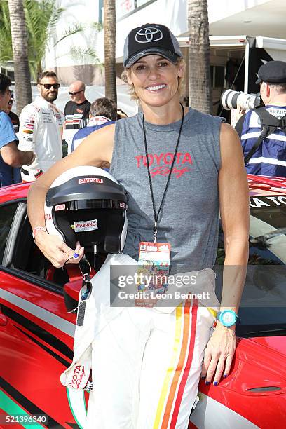 Olympic athlete Dara Torres attends the 42nd Toyota Grand Prix Of Long Beach Pro/Celebrity Practice on April 15, 2016 in Long Beach, California.