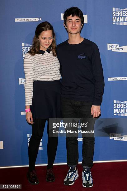 Actors Lucie Fagedet and Orfeo Campanella attend the '7th Series Mania Festival' opening ceremony at Le Grand Rex on April 15, 2016 in Paris, France.
