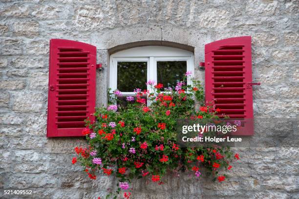 summer flowers in window planter - flower boxes stock pictures, royalty-free photos & images