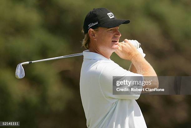 Ernie Els of South Africa in action during day four of the 2005 Heineken Classic at the Royal Melbourne Golf Club February 6, 2005 in Melbourne,...