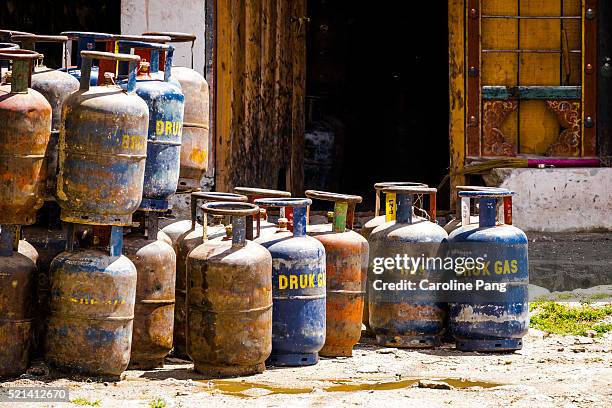druk gas or dragon gas cylinder - bhutan stock pictures, royalty-free photos & images