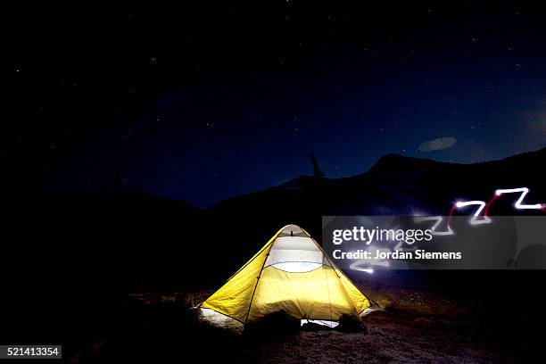 Z's drawn with light coming out of glowing tent