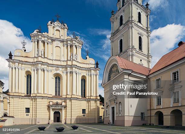 the church and belfry of st john in the great courtyard of vilnius university, lithuania - lithuanian stock pictures, royalty-free photos & images