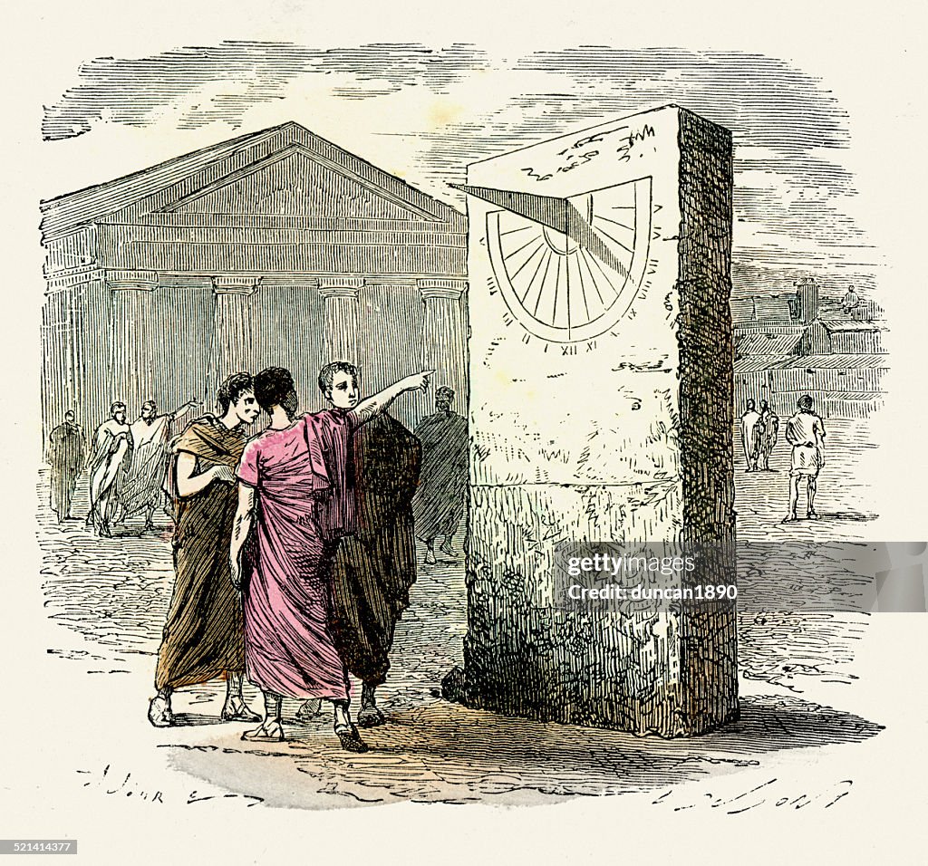 How Rome Told Time Ancient Rome Telling Time By A Sundial High-Res Vector Graphic - Getty ...