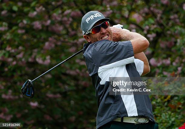 Grant Waite of New Zealand tees off the fourth hole during the first round of the Mitsubishi Electric Classic at TPC Sugarloaf on April 15, 2016 in...