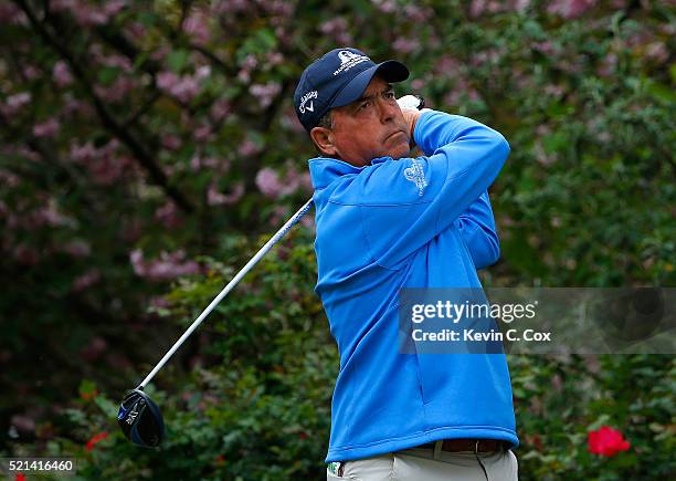 Olin Browne tees off the fourth hole during the first round of the Mitsubishi Electric Classic at TPC Sugarloaf on April 15, 2016 in Duluth, Georgia.