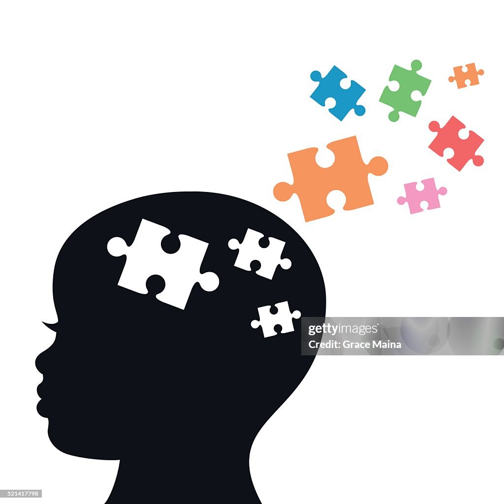 Child's Head With Jigsaw Puzzle Pieces For Autism- VECTOR