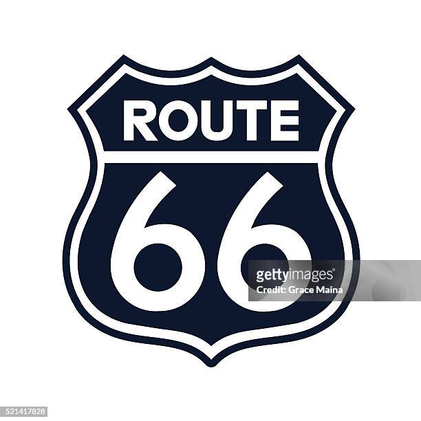 illustrazioni stock, clip art, cartoni animati e icone di tendenza di itinerario 66 segno illustrazione-vettoriale - route 66