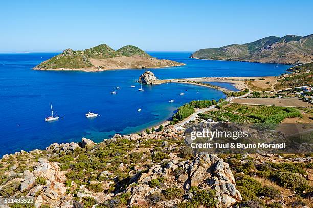 greece, dodecanese, patmos island, grikos bay - mar egeo fotografías e imágenes de stock