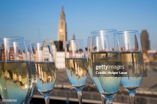 champagne glasses during sailaway party aboard cruise ship ms deutschland (reederei peter deilmann) - ms deutschland cruise ship stock pictures, royalty-free photos & images