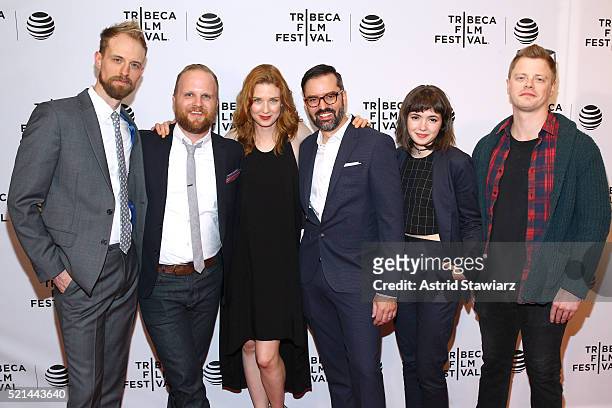 Adam David Thompson, Rod Blackhurst, Lucy Walters, David Ebletoft, Gina Piersanti and Noah Lang attend "Here Alone" Premiere - 2016 Tribeca Film...