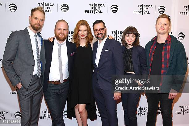 Adam David Thompson, Rod Blackhurst, Lucy Walters, David Ebletoft, Gina Piersanti and Noah Lang attend "Here Alone" Premiere - 2016 Tribeca Film...