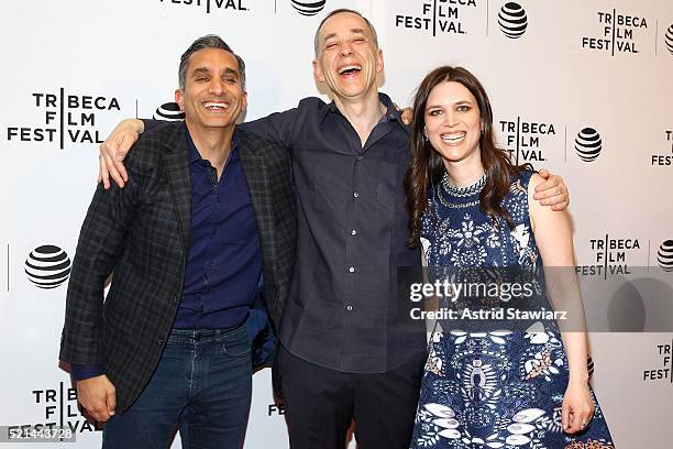 Bassem Youssef, Technicolor CEO, producer Frederic Rose and director Sara Taksler attend "Tickling Giants" Premiere - 2016 Tribeca Film Festival at...