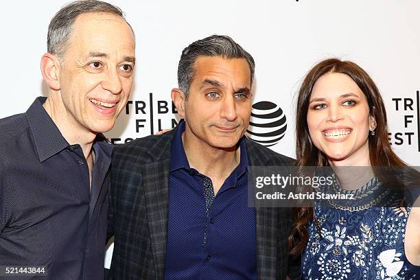 Technicolor CEO, producer Frederic Rose, Bassem Youssef, and director Sara Taksler attend "Tickling Giants" Premiere - 2016 Tribeca Film Festival at...