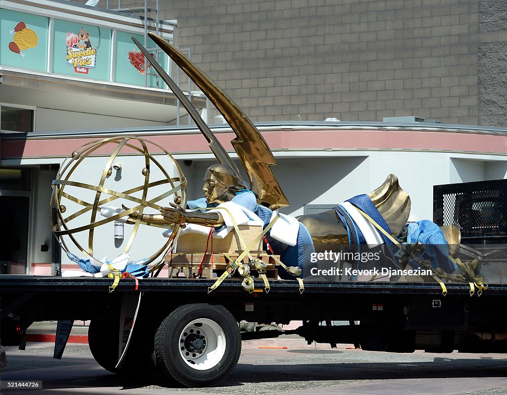 18-Foot 1,750-Pound Golden Emmy Statuette Gets Installed On Television Academy's North Hollywood Campus