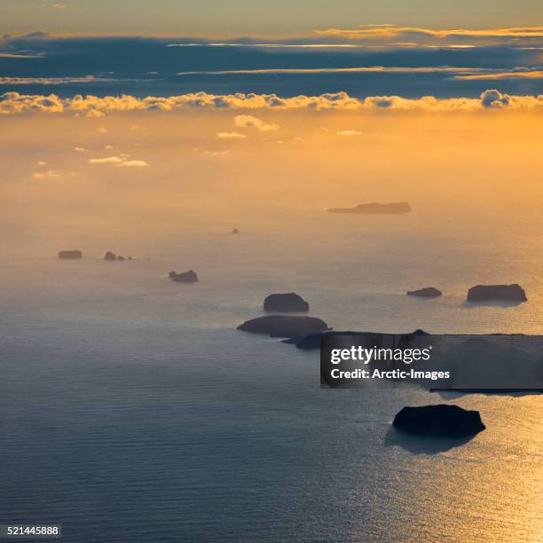 aerial westman islands with surtsey in the background, iceland - surtsey stock pictures, royalty-free photos & images