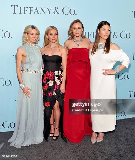 Naomi Watts, Reese Witherspoon, Diane Kruger, and Jessica Biel attend the Tiffany & Co. Blue Book Gala at The Cunard Building on April 15, 2016 in...