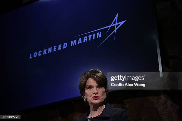 Chairman, President and CEO of Lockheed Martin Marillyn Hewson speaks during a 'Sneak Peek Friday' event of the 4th USA Science & Engineering...