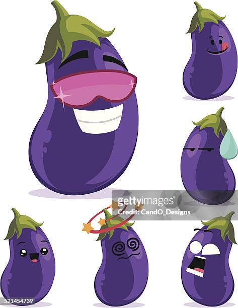 eggplant cartoon set a - aubergine emoji stock illustrations