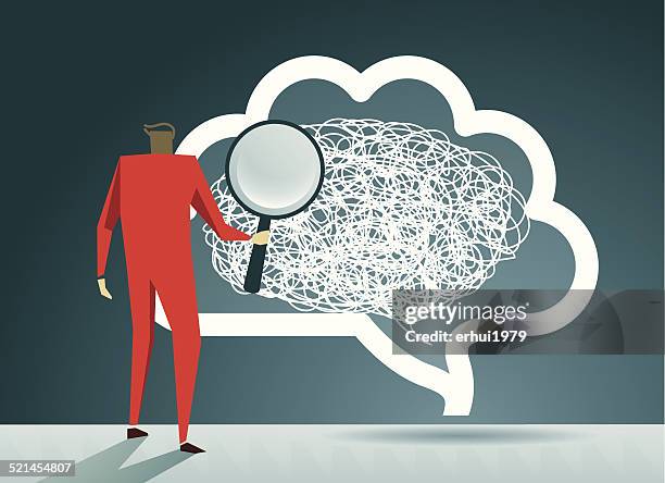 solution, ideas, brain, creativity, magnifying glass - smart textiles stock illustrations