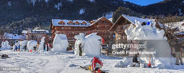 snow festival, italy - snow sculpture stock pictures, royalty-free photos & images