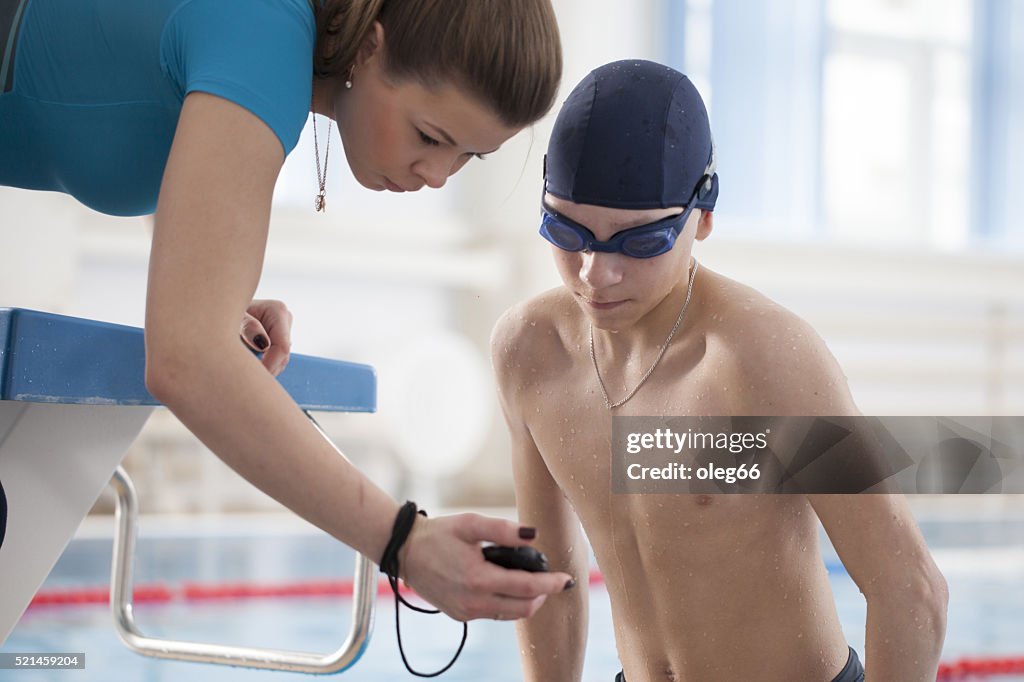 Swimming lessons in the pool