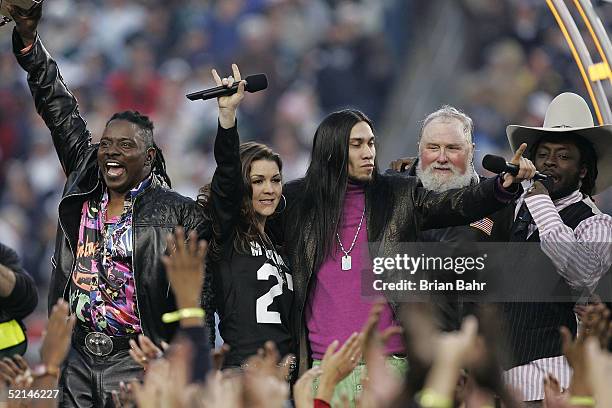 Black Eyed Peas, Charlie Daniels Band and Gretchen Wilson perform before the start of Super Bowl XXXIX between the New England Patriots and the...