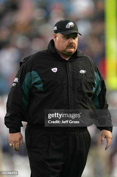 Head Coach Andy Reid before the start of Super Bowl XXXIX between the New England Patriots and the Philadelphia Eagles at Alltel Stadium on February...