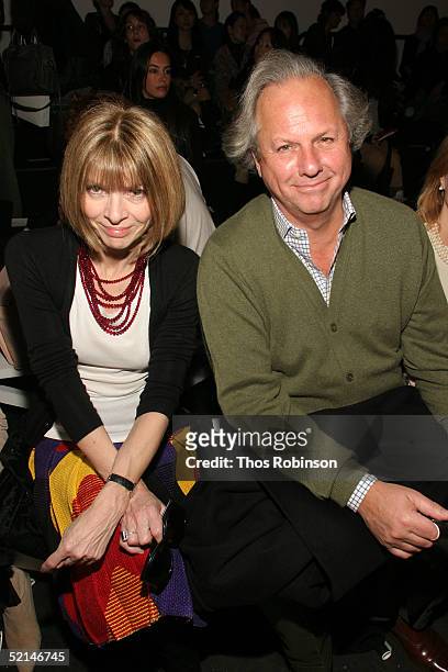 Vanity Fair Editor-in-Chief Graydon Carter and Editor in Chief of Vogue Anna Wintour attend the Diane Von Furstenburg Fall 2005 show during Olympus...