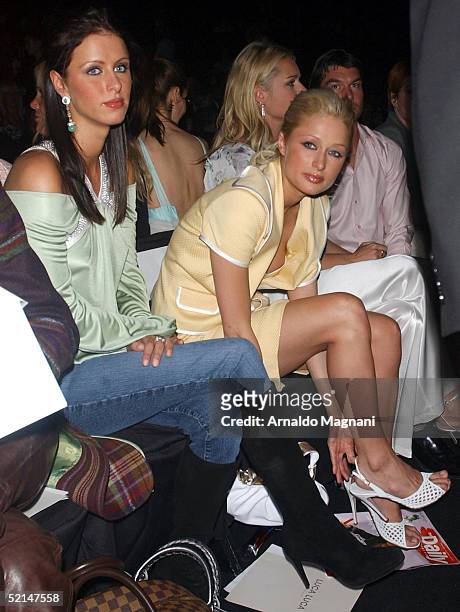 Nicky and Paris Hilton, Rebecca Romijn and Jerry O'Connell attend the Luca Luca Fall 2005 during Olympus Fashion Week at Bryant Park February 6, 2005...