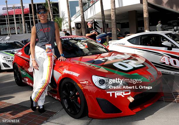 Olympic swimmer Dara Torres at the 42nd Toyota Pro/Celebrity Race - Qualifying Day on April 15, 2016 in Long Beach, California.