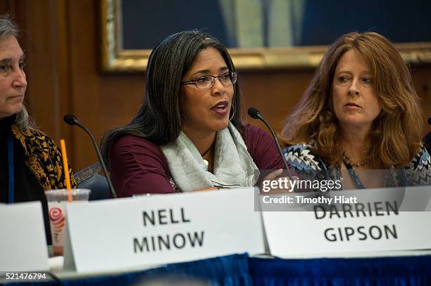 Nell Minow, Darrien Gipson and Marcina Hale attend the Women In Film panel at the 2016 Ebertfest on April 15, 2016 in Champaign, Illinois.