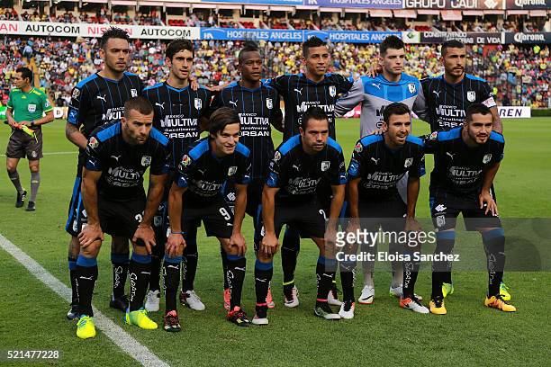 Players of Queretaro pose prior the 14th round match between Queretaro and America as part of the Clausura 2016 Liga MX at La Corregidora Stadium on...