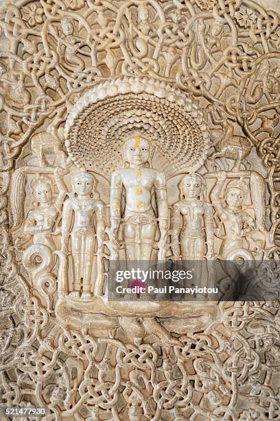 marble sculpture of 23rd jina, parshvanatha, ranakpur jain temple, rajasthan, india - jainism stock pictures, royalty-free photos & images