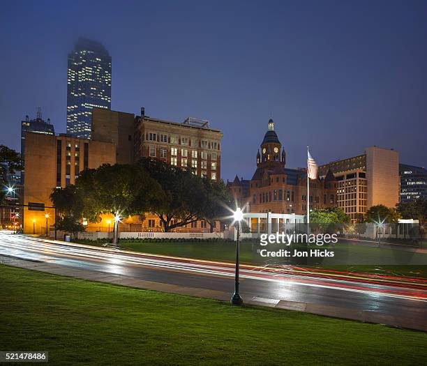 view of elm street in dealey plaza from the grassy knoll - elm street stock pictures, royalty-free photos & images