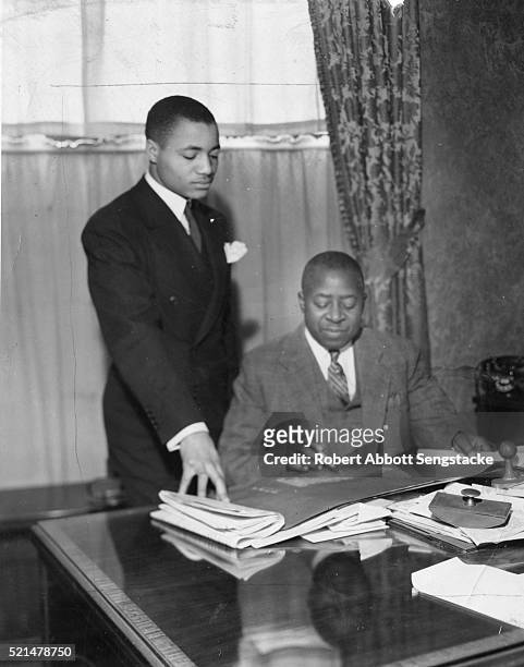 Portrait of American newspaper publishers John H Sengstacke and his uncle, Robert Sengstacke Abbott , the latter founder of the Chicago Defender...