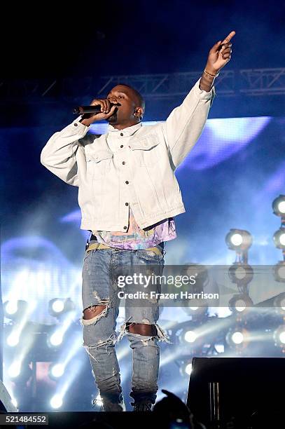 Hip-hop artist Kanye West performs onstage during day 1 of the 2016 Coachella Valley Music & Arts Festival Weekend 1 at the Empire Polo Club on April...