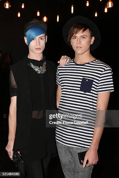 Zakk D'Larte and David Adams attend a screening of "Eddie the Eagle" at Hoyts Sylvia Park on April 16, 2016 in Auckland, New Zealand.