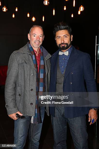 Colin Mathura-Jeffree and Craig Brown attend a screening of "Eddie the Eagle" at Hoyts Sylvia Park on April 16, 2016 in Auckland, New Zealand.