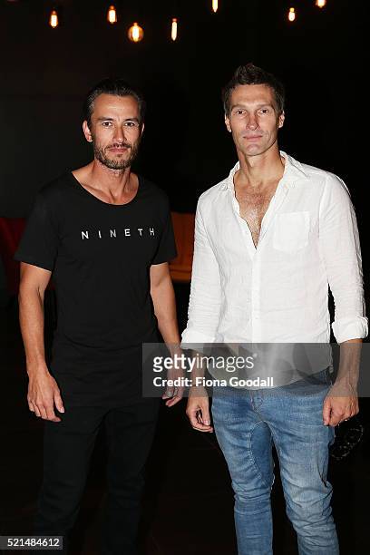 Rob Ipsen and Michael Hallows attend a screening of "Eddie the Eagle" at Hoyts Sylvia Park on April 16, 2016 in Auckland, New Zealand.