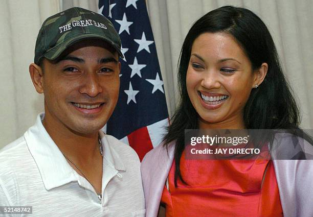 Filipino actor Cesar Montano and Filipina-Australian actress Natalie Mendoza pose in Manila, 07 February 2005 during a press conference about the...