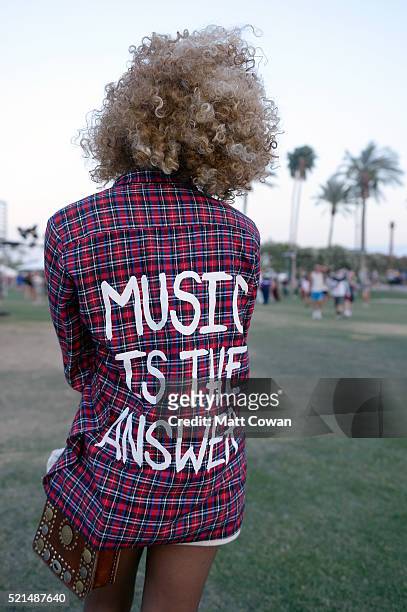 Music fan attends day 1 of the 2016 Coachella Valley Music & Arts Festival Weekend 1 at the Empire Polo Club on April 15, 2016 in Indio, California.