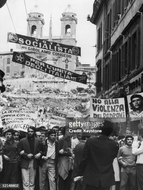 Left-wing students demonstrating in Rome. April 1968.