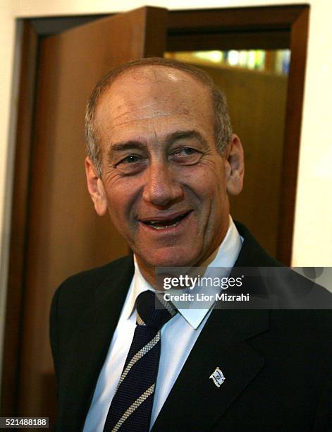 Israeli Prime Minister Ehud Olmert speaks to the press after his meeting with Turkish Foreign Minister Abdullah Gul in Jerusalem on Sunday Aug. 20...