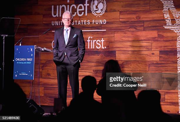 Pier 1 Imports CEO and recipient of the 'Children First' award Alex Smith speaks at the Children First. An Evening With UNICEF on April 15, 2016 in...