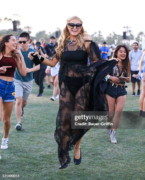 Paris Hilton is seen at The Coachella Valley Music and Arts Festival on April 15, 2016 in Los Angeles, California.