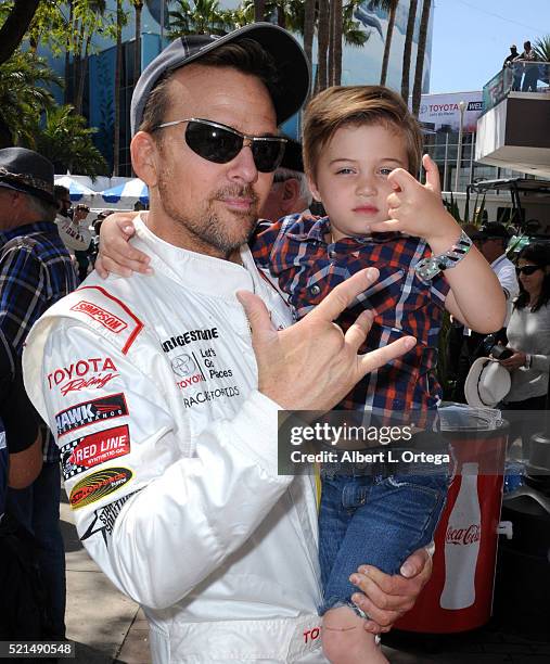 Actor Sean Patrick Flanery with son Charlie at the 42nd Toyota Pro/Celebrity Race - Qualifying Day on April 15, 2016 in Long Beach, California.