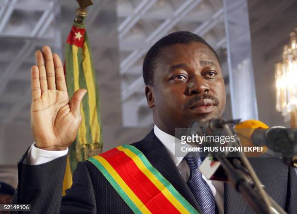 Thirty nine-year-old Faure Gnassingbe swears to oath 07 February 2005 at the presidential palace in Lome. Togo's new President Faure Gnassingbe was...