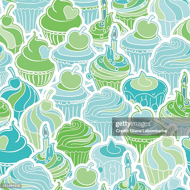 seamless cupcakes background pattern - candle background stock illustrations