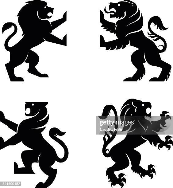 illustrazioni stock, clip art, cartoni animati e icone di tendenza di lions - coat of arms